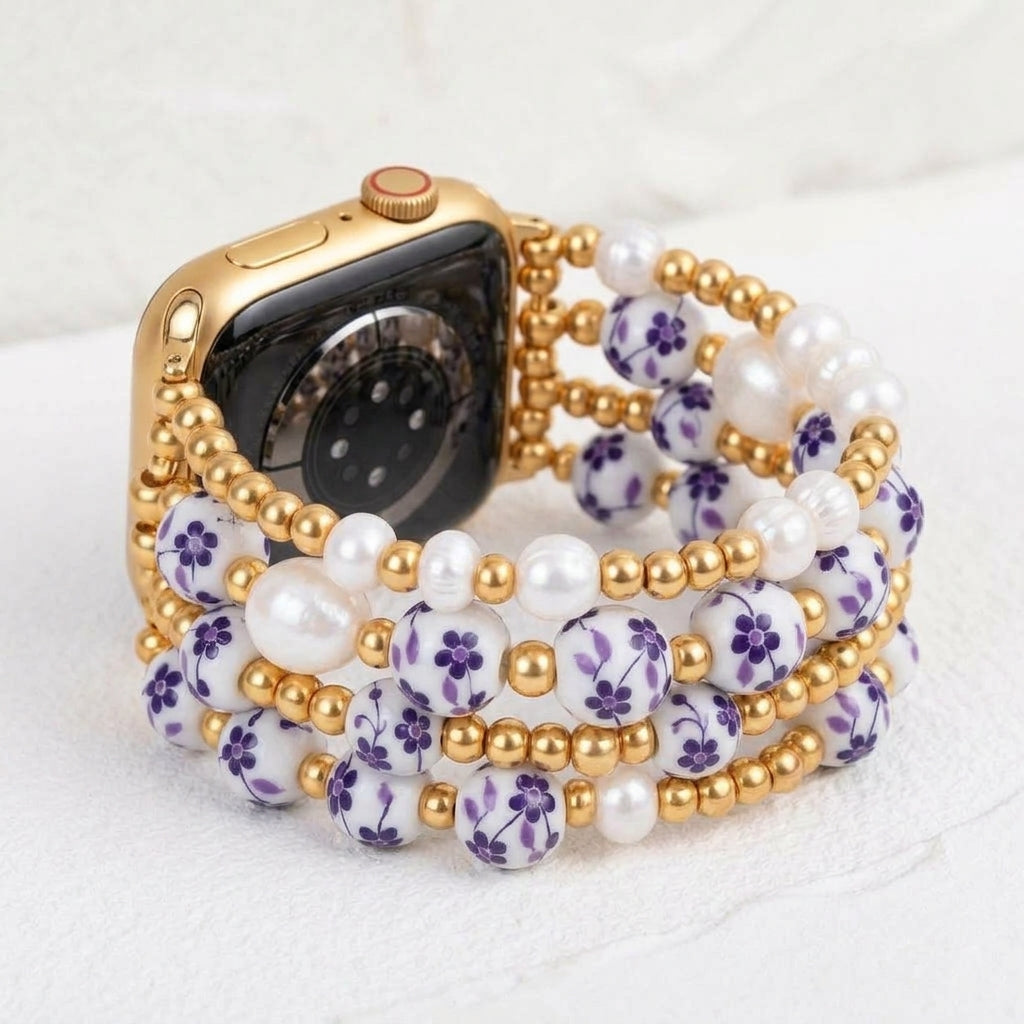 Porcelain Garden Violet Bloom Apple Watch Strap