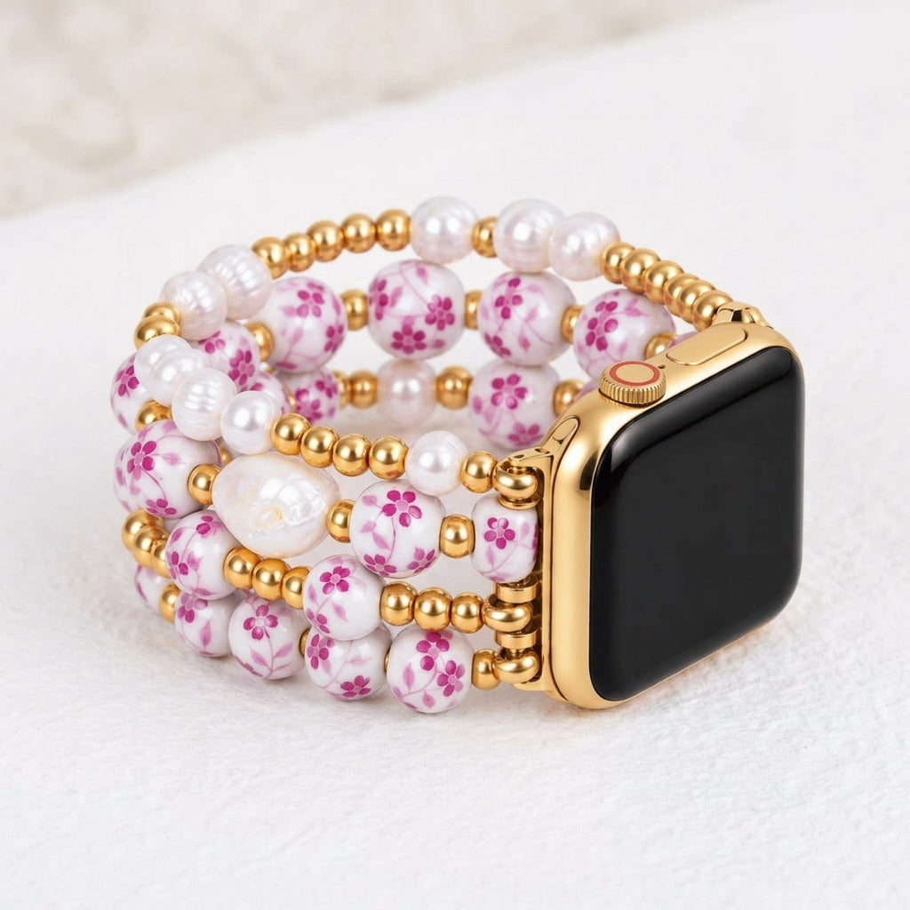 Porcelain Garden Rose Blossom Apple Watch Strap