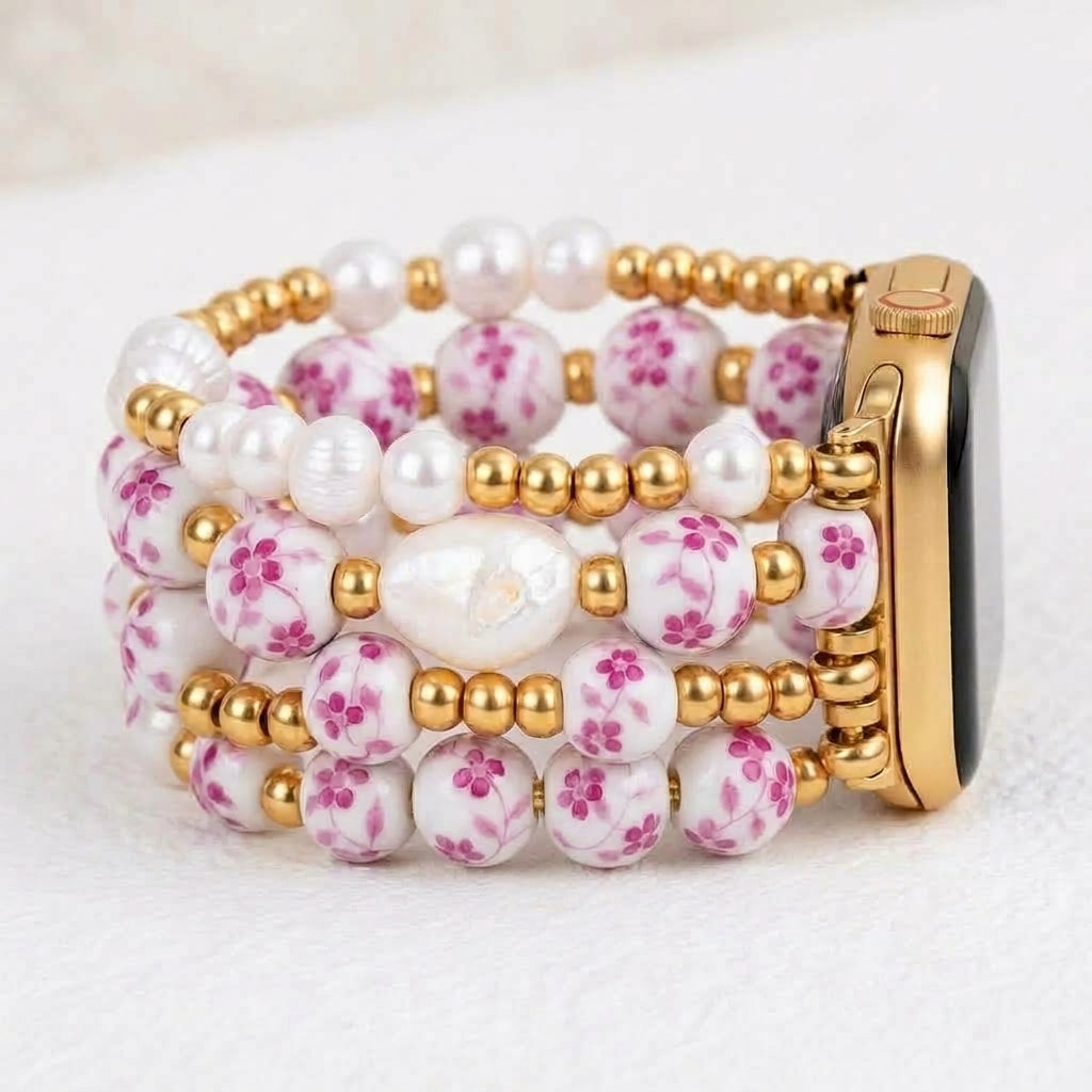 Porcelain Garden Rose Blossom Apple Watch Strap