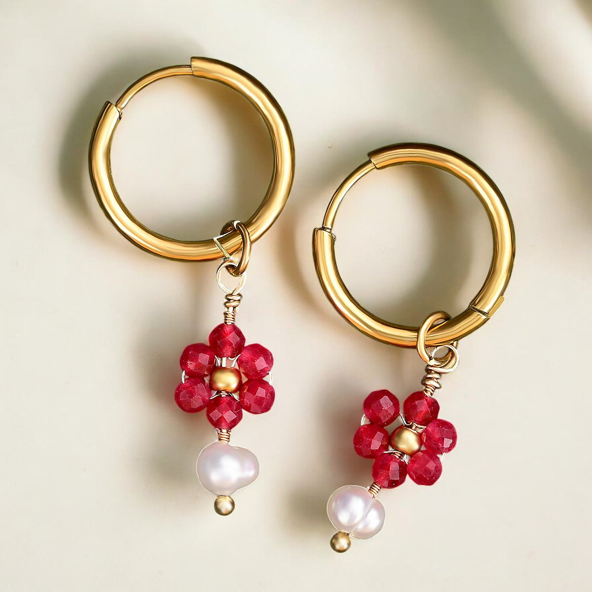 Jade Blossom Pearl Hoop Earrings