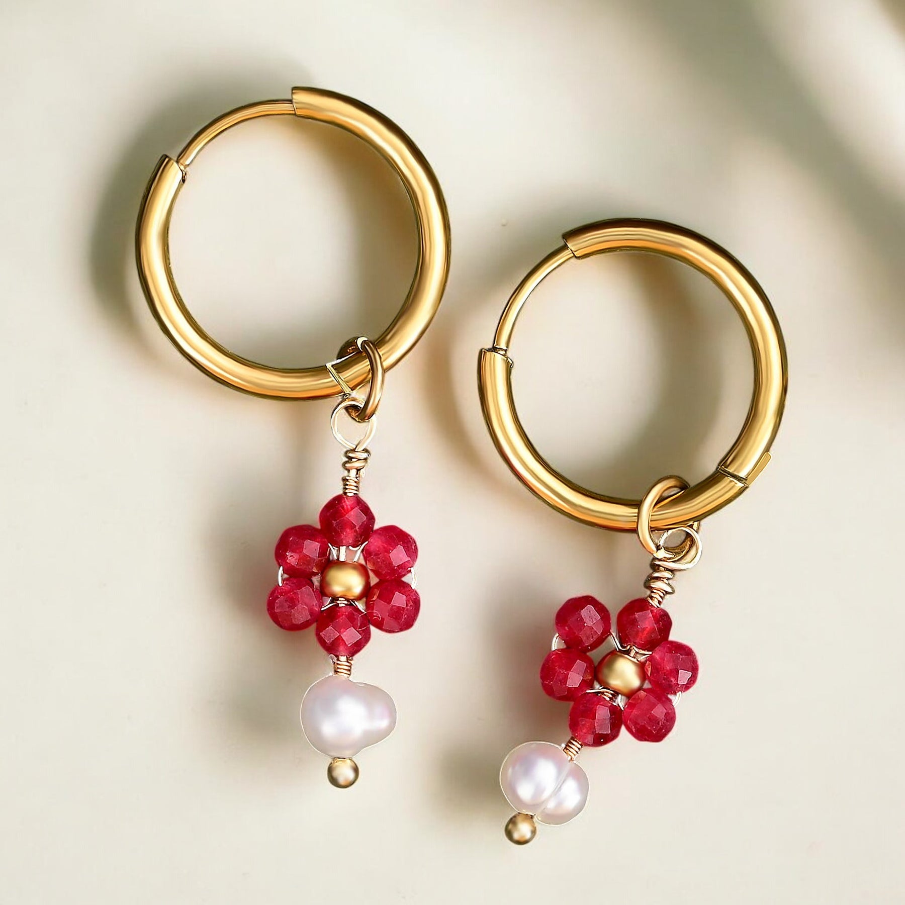 Jade Blossom Pearl Hoop Earrings