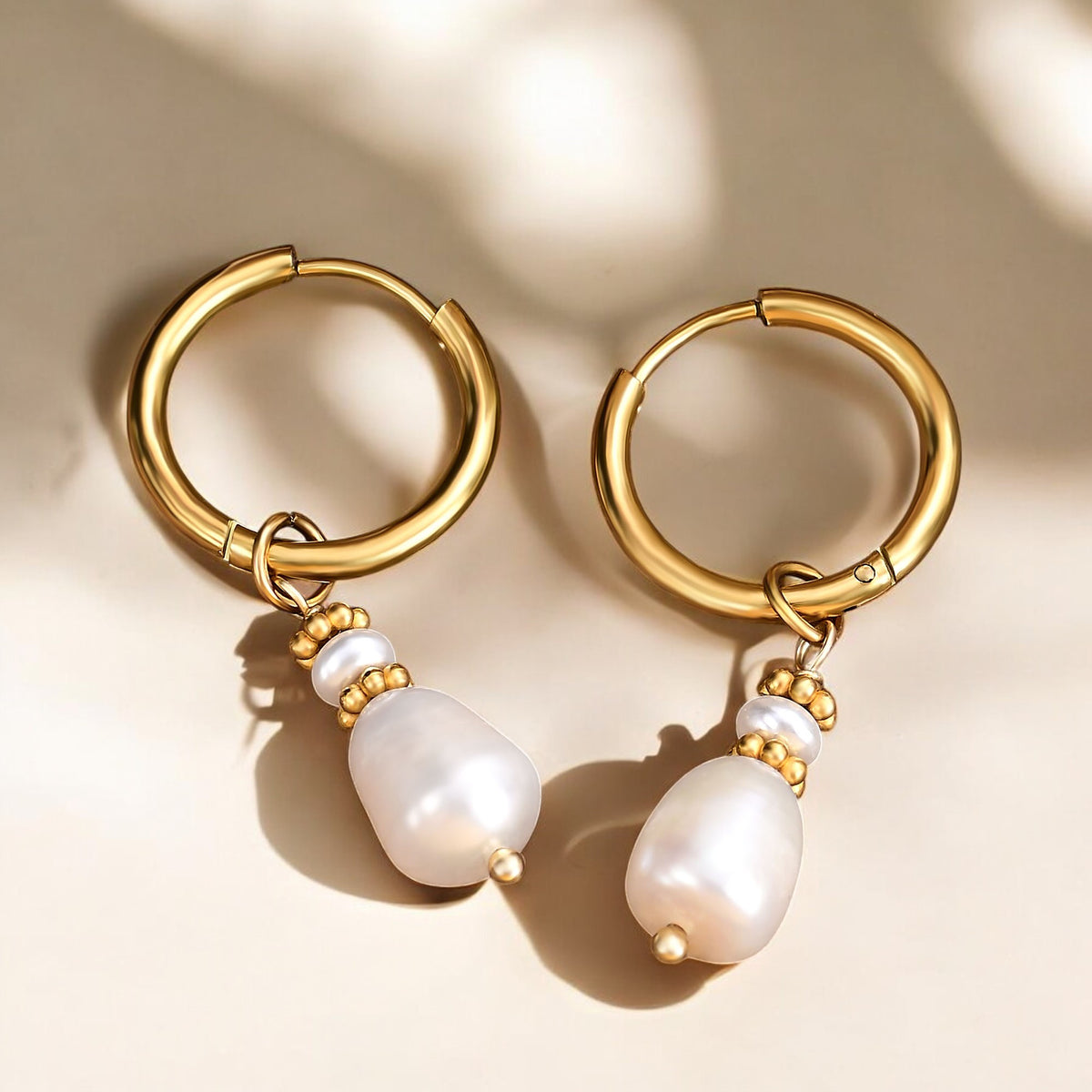 Golden Grace Pearl & Agate Hoop Earrings