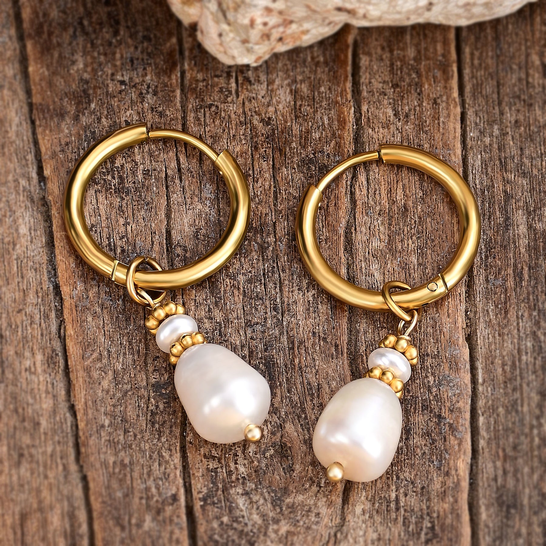 Golden Grace Pearl & Agate Hoop Earrings