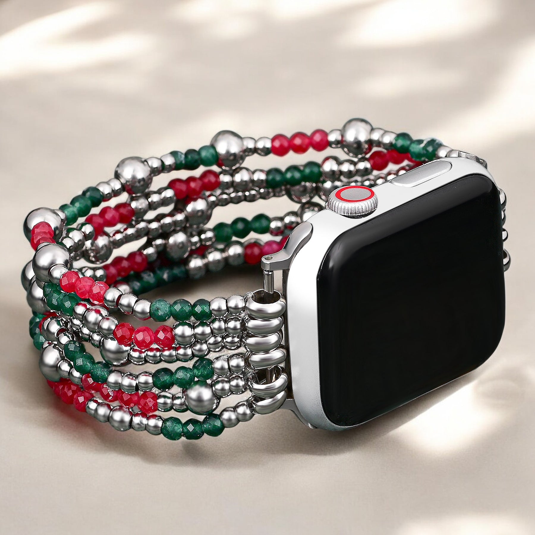 Festive Silver Elegance Stretch Apple Watch Strap
