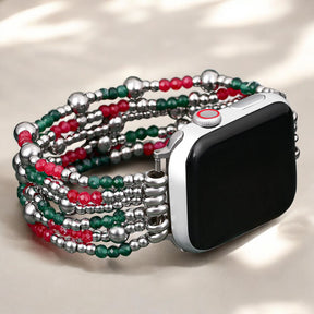 Festive Silver Elegance Stretch Apple Watch Strap