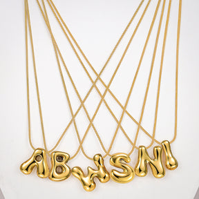 Golden Glow Bubble Letter Initial Necklace