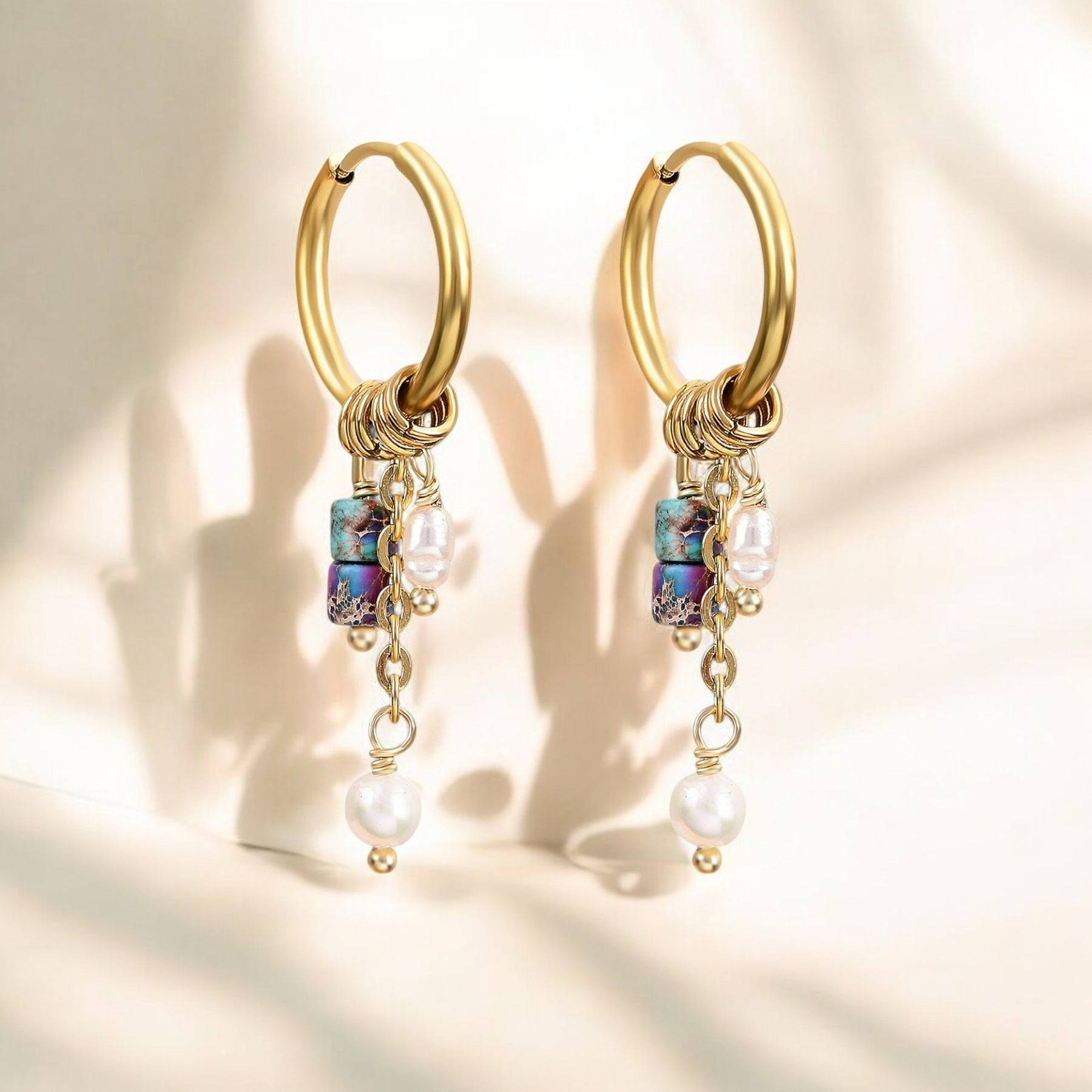 Golden Amethyst Bloom Drop Hoop Earrings