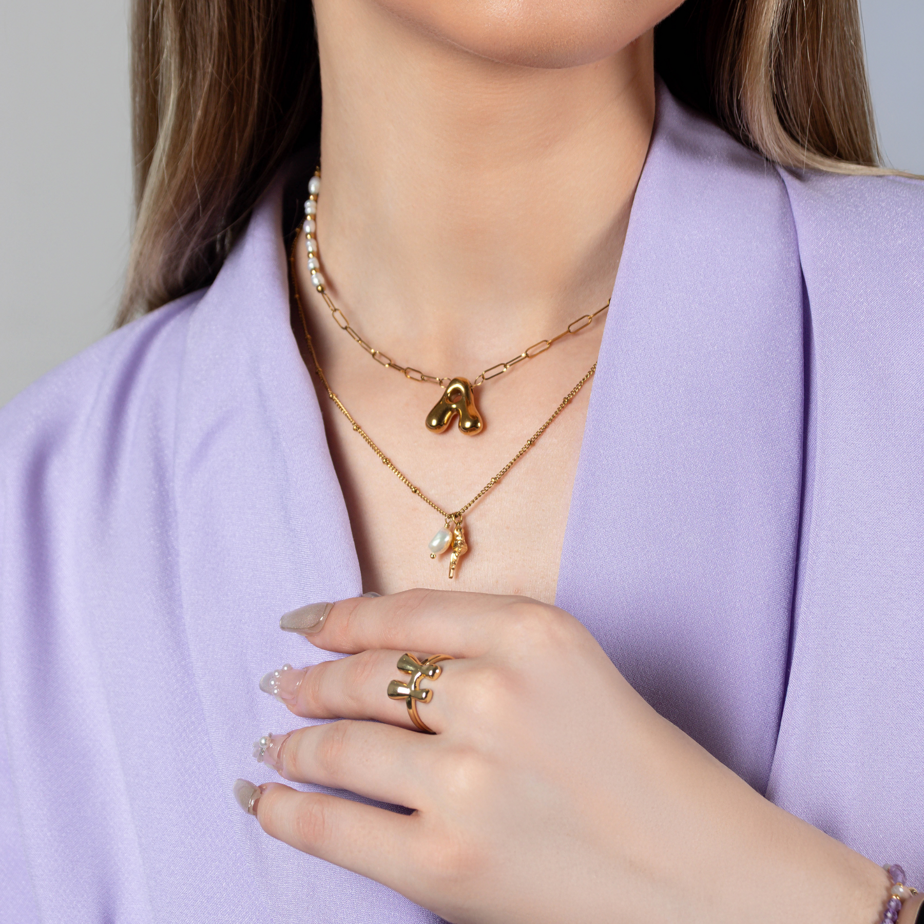 Golden Glow Bubble Letter Initial Ring