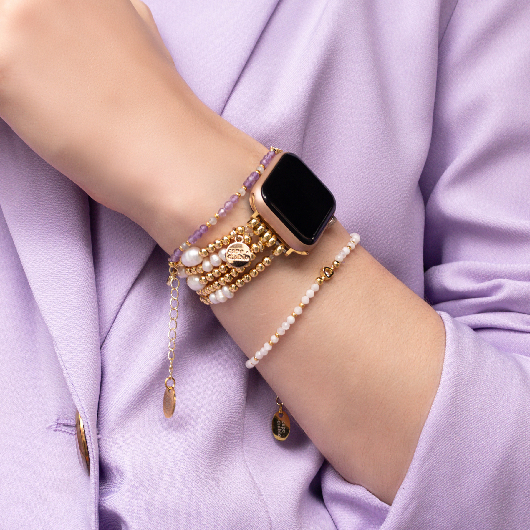 Gold and Pearl Stretch Apple Watch Strap