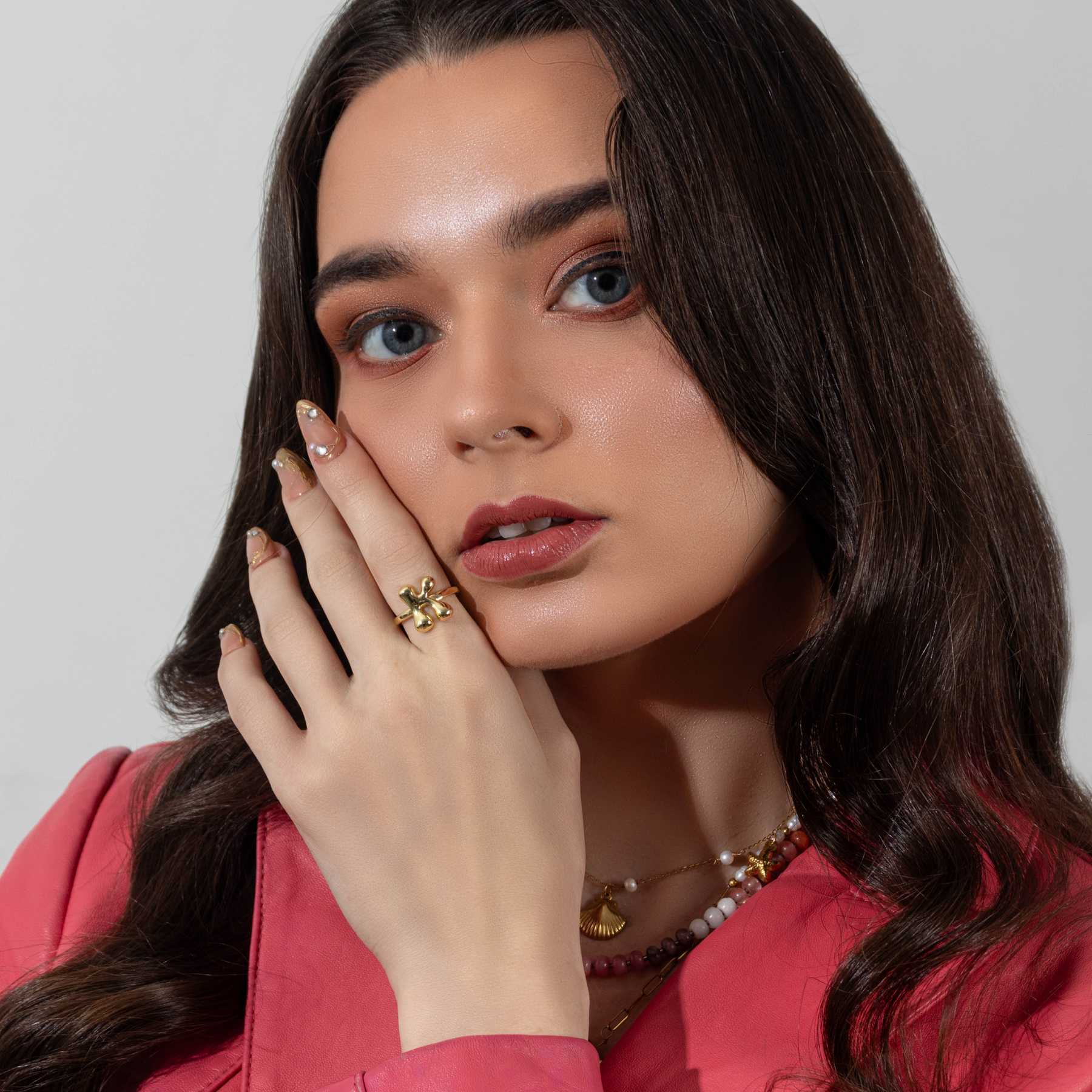 Golden Glow Bubble Letter Initial Ring