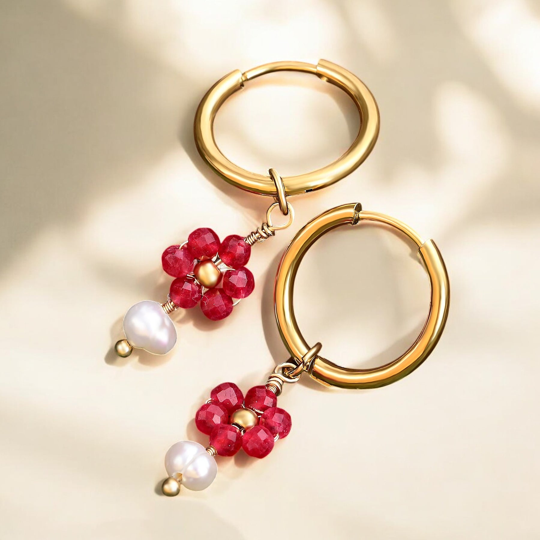 Jade Blossom Pearl Hoop Earrings