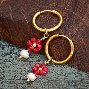 Jade Blossom Pearl Hoop Earrings