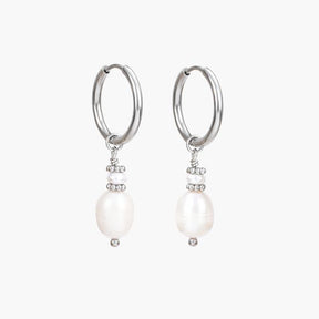 Silver Pearl Elegance Hoop Earrings