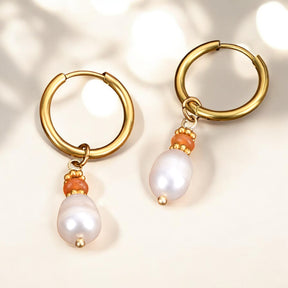Golden Grace Pearl & Aventurine Agate Hoop Earrings