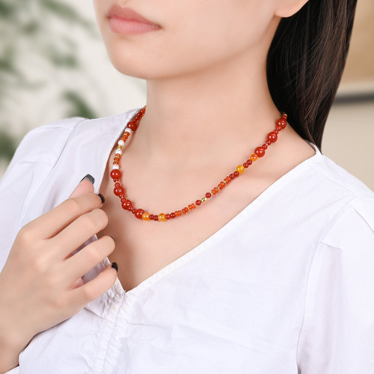 Red Agate & Pearl Harmony Necklace