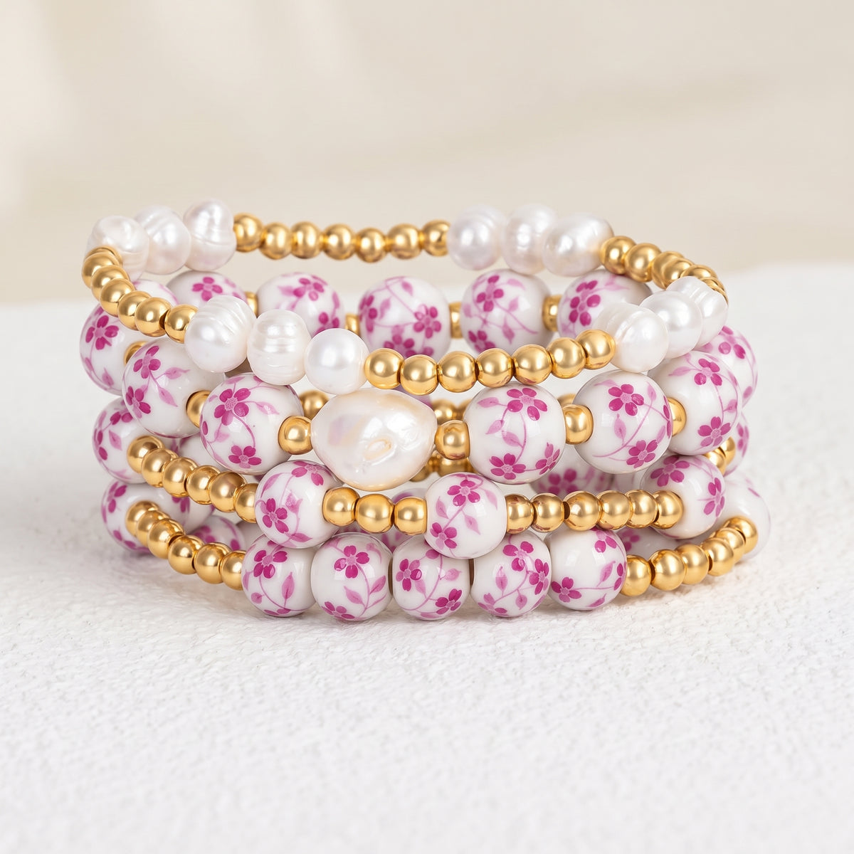 Porcelain Garden Rose Blossom Bracelet Set