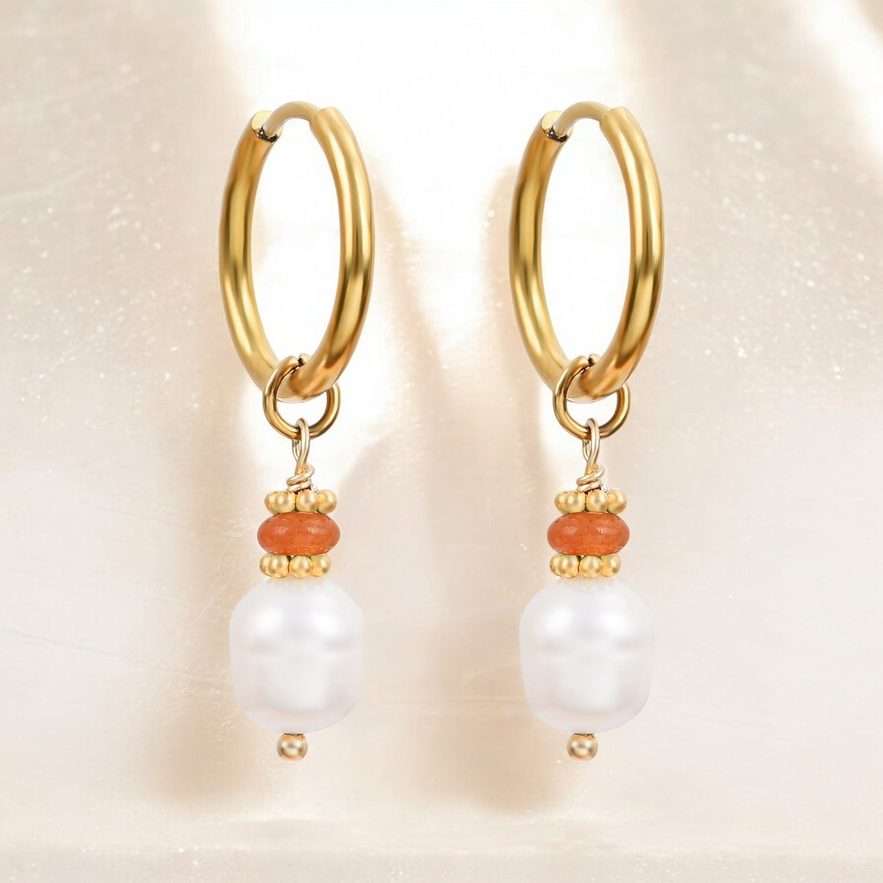 Golden Grace Pearl & Aventurine Agate Hoop Earrings