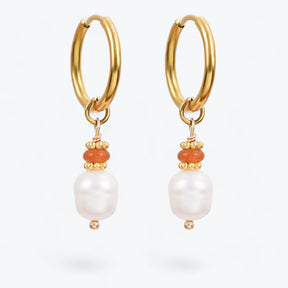 Golden Grace Pearl & Aventurine Agate Hoop Earrings