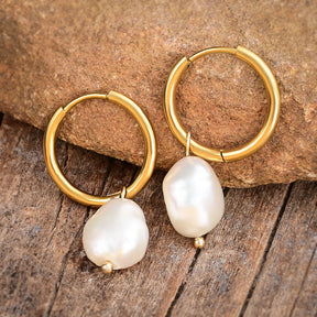 Pearl Charm Hoop Earrings