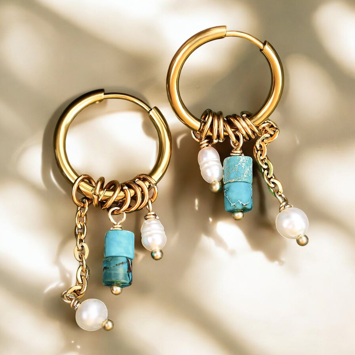 Golden Sky Bloom Drop Hoop Earrings