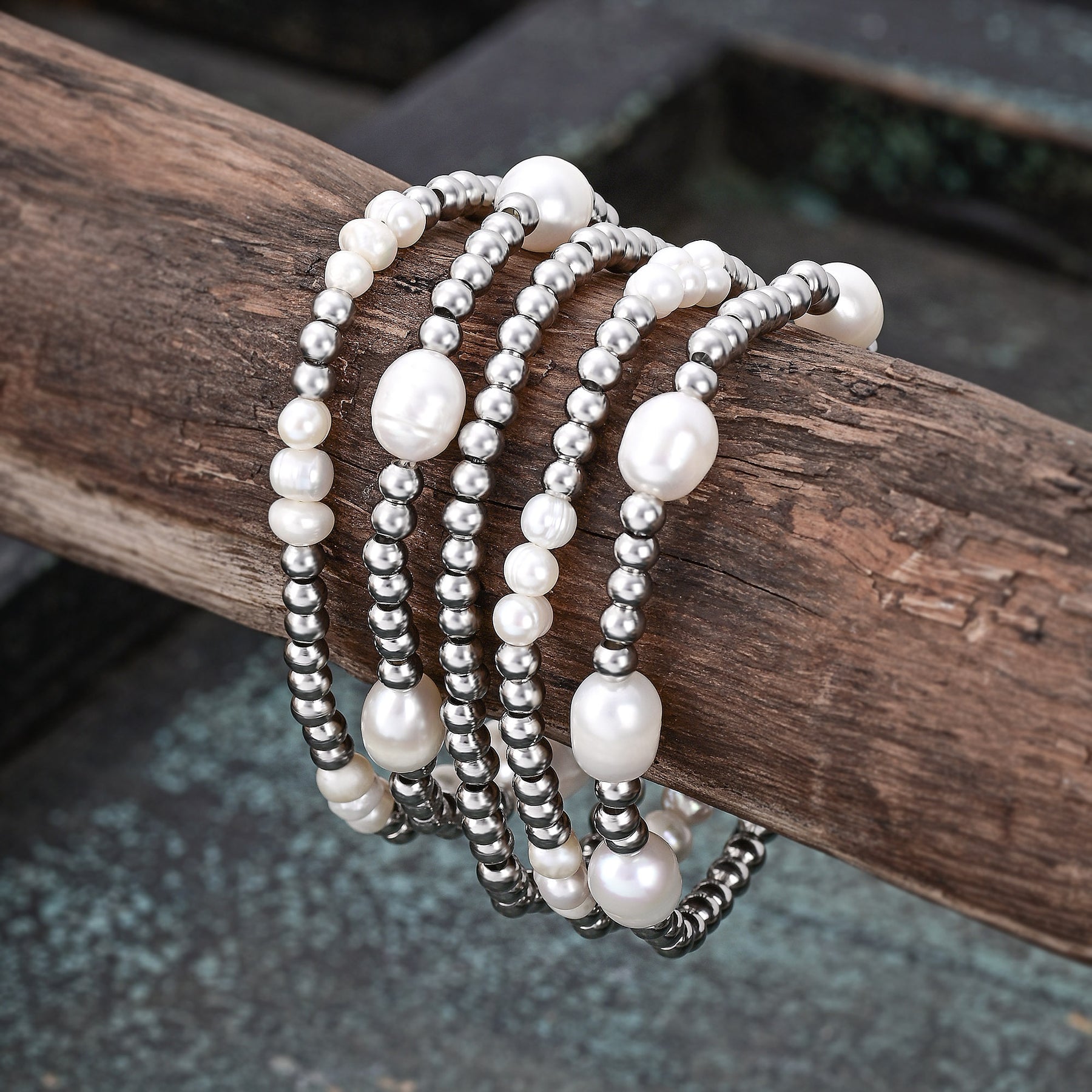 Pearl and Silver Bracelet Set