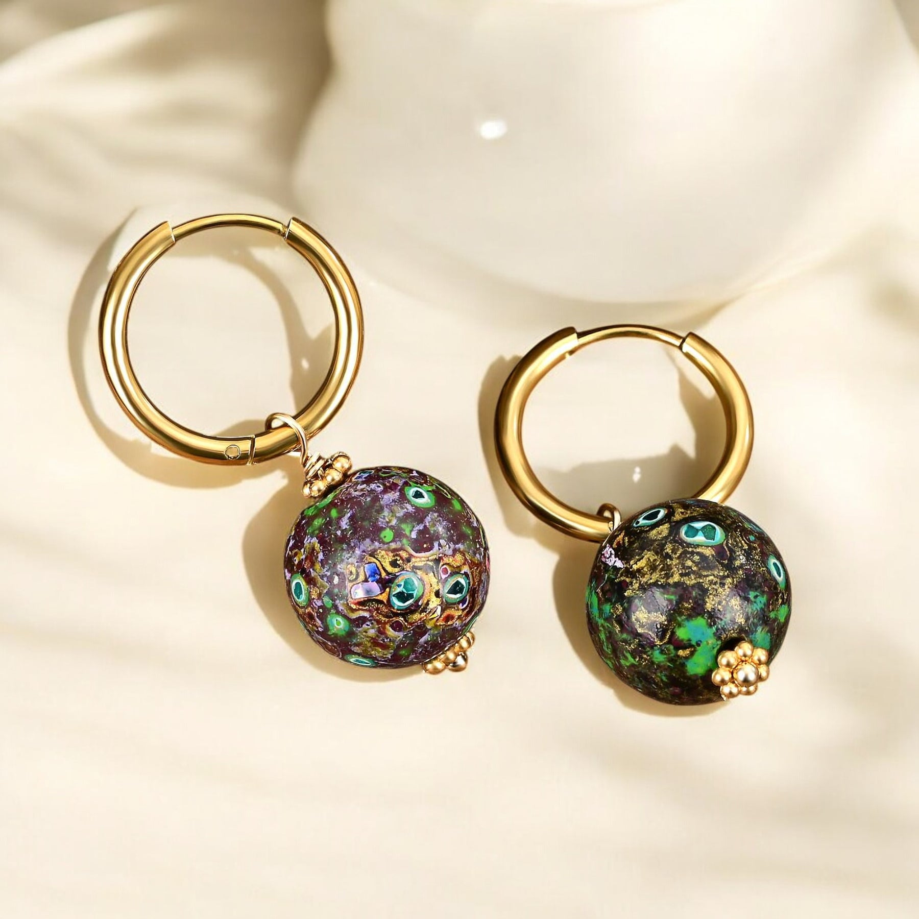 Emerald Eclipse Speckle Orb Hoop Earrings