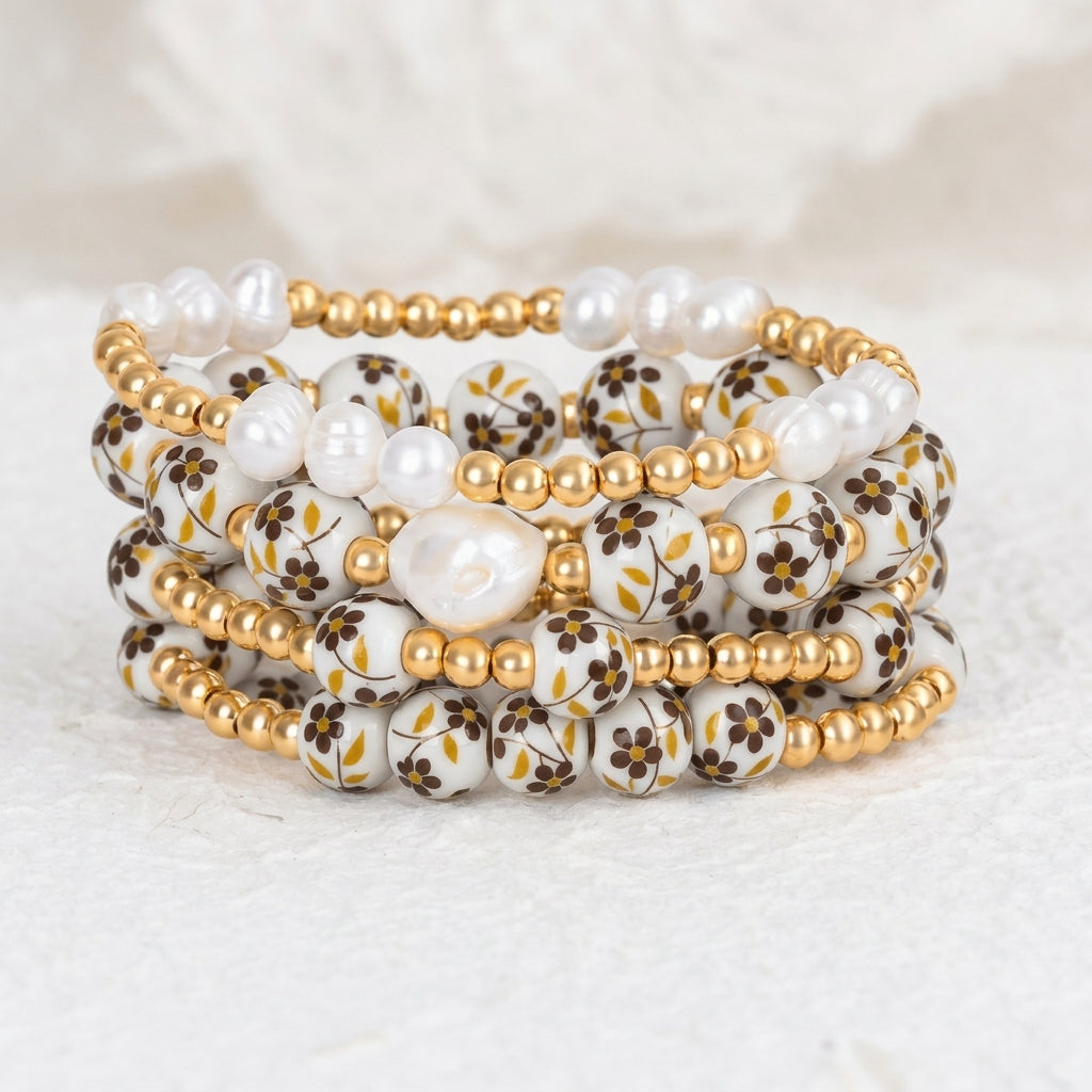 Porcelain Garden Golden Meadow Bracelet Set