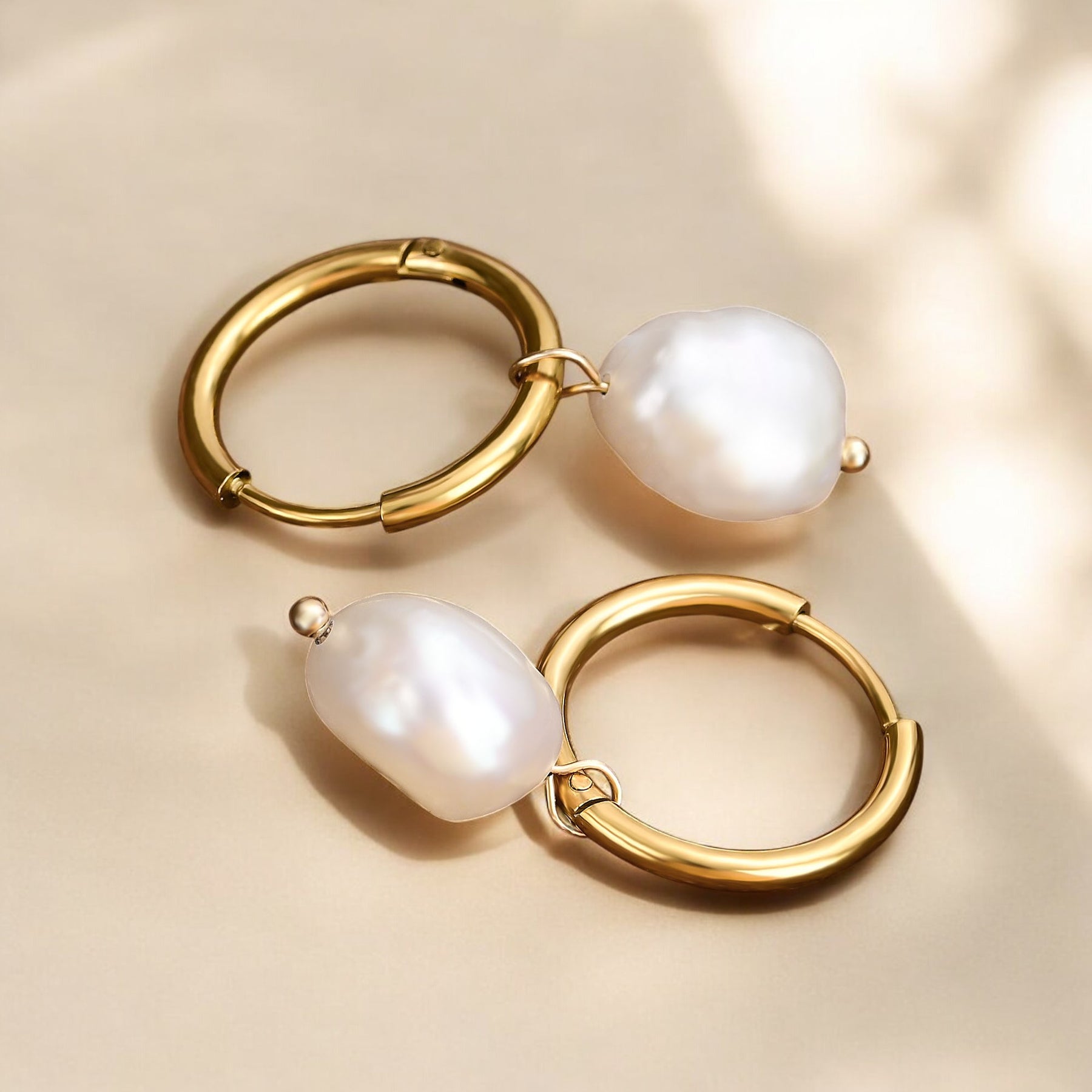 Pearl Charm Hoop Earrings