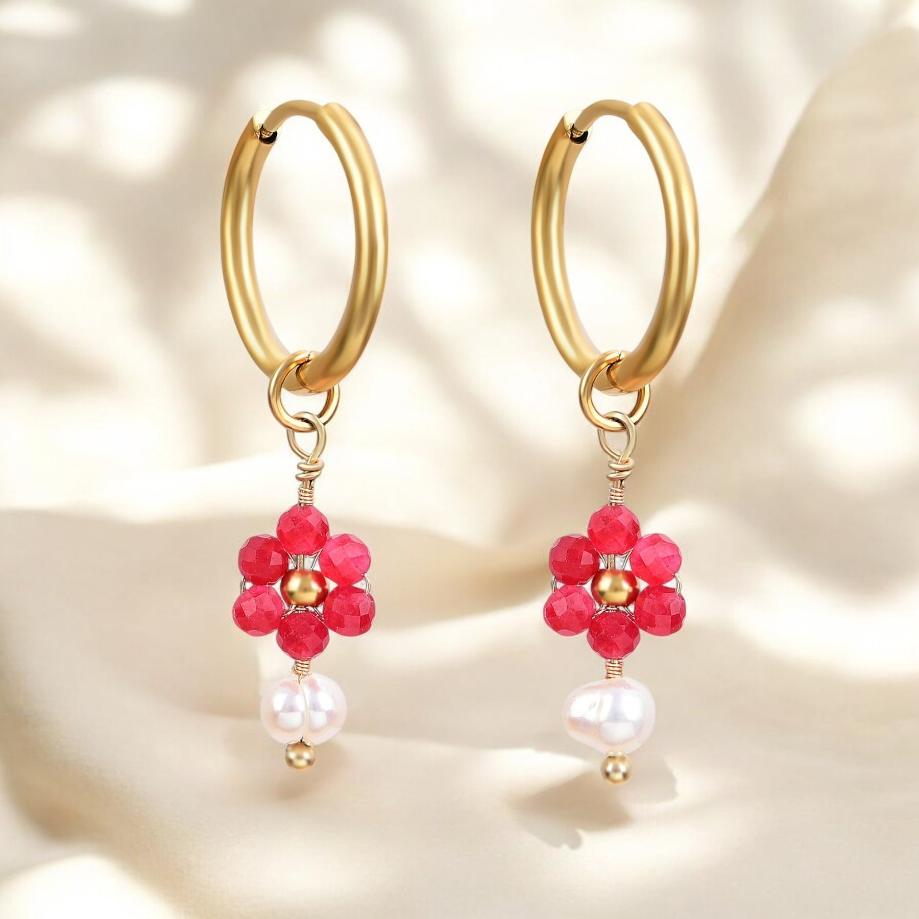 Jade Blossom Pearl Hoop Earrings