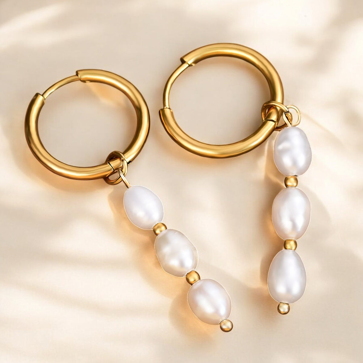 Lustrous Cascade Pearl Hoop Earrings
