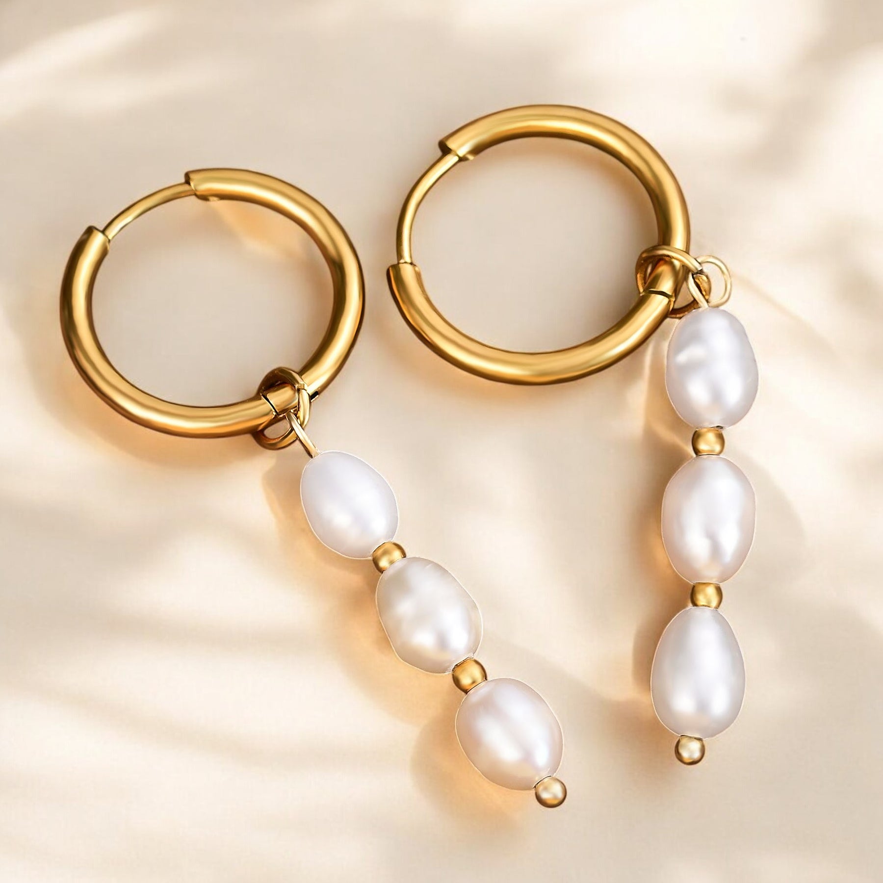 Lustrous Cascade Pearl Hoop Earrings