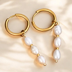 Lustrous Cascade Pearl Hoop Earrings