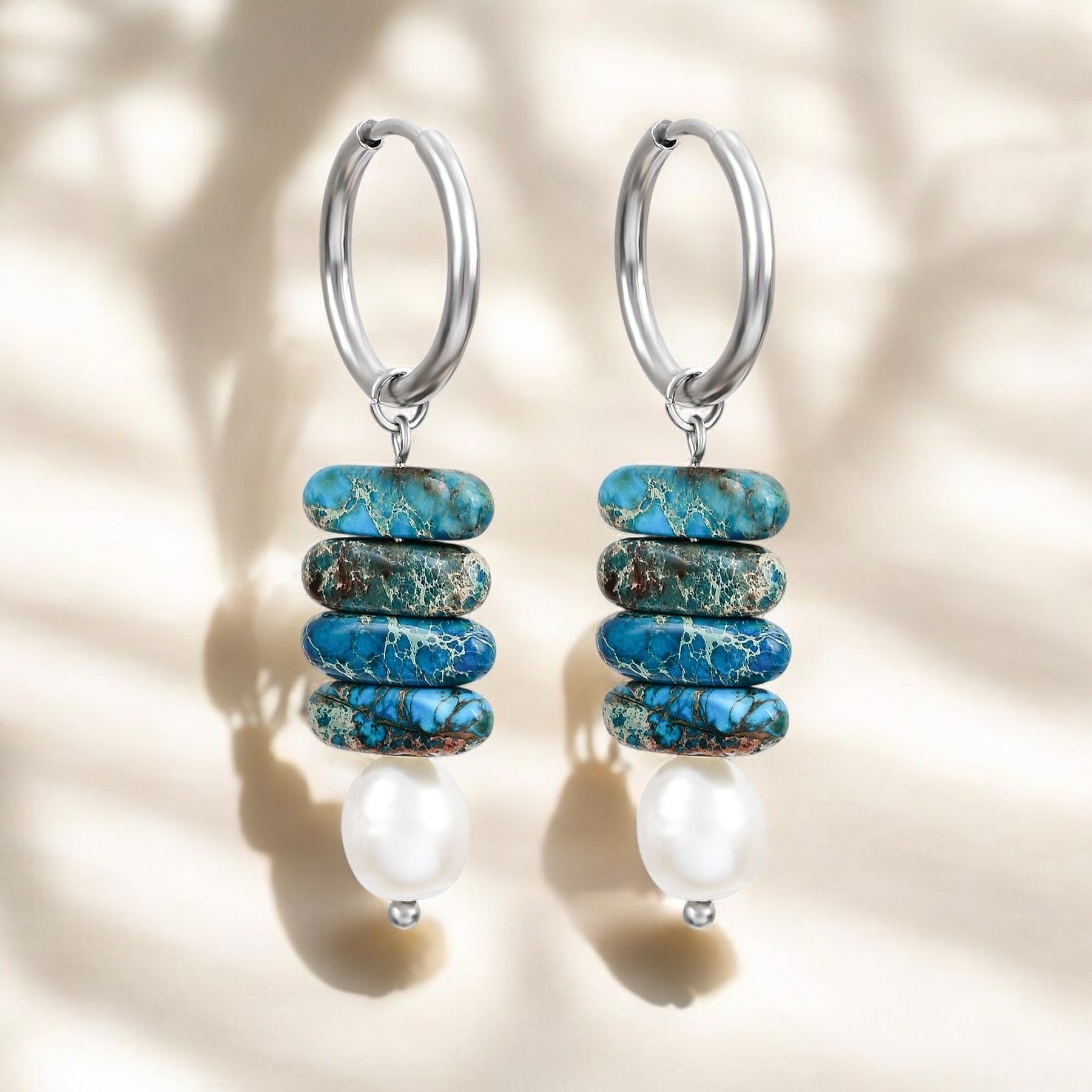 Ocean Bliss Pearl & Blue Jasper Hoop Drops