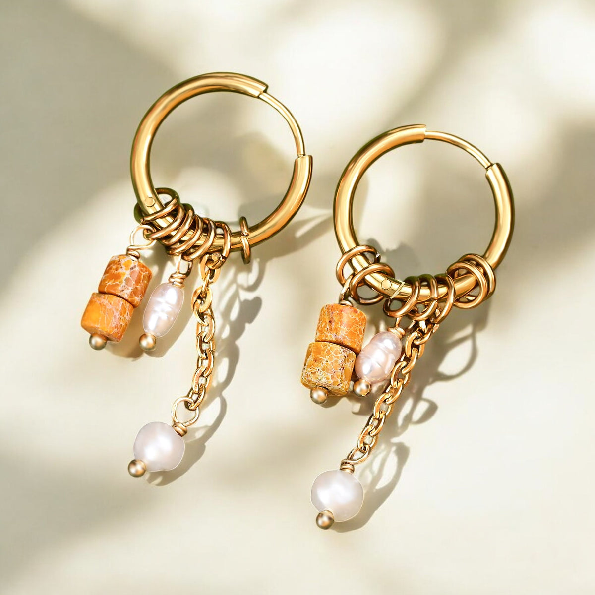 Golden Rust Bloom Drop Hoop Earrings