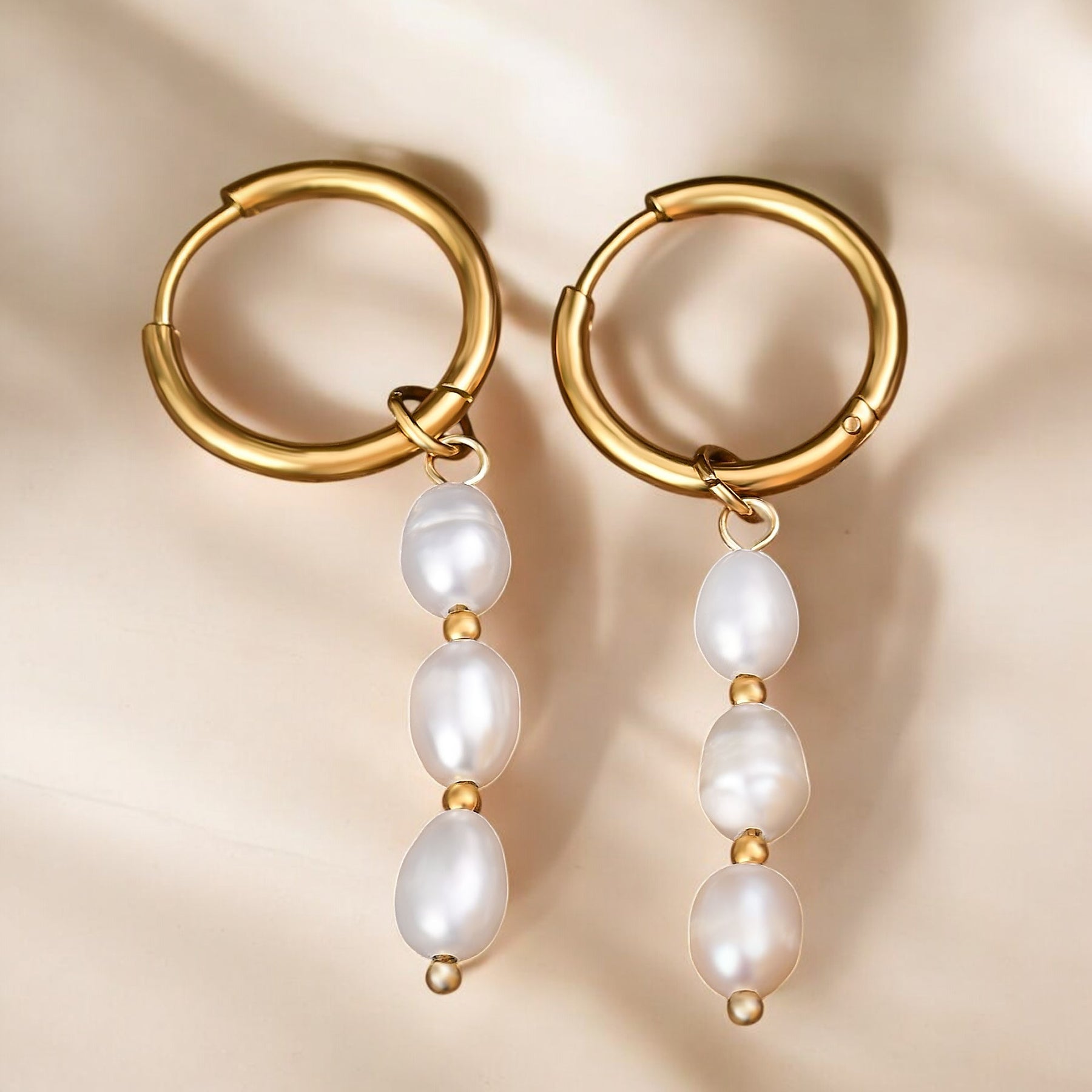 Lustrous Cascade Pearl Hoop Earrings
