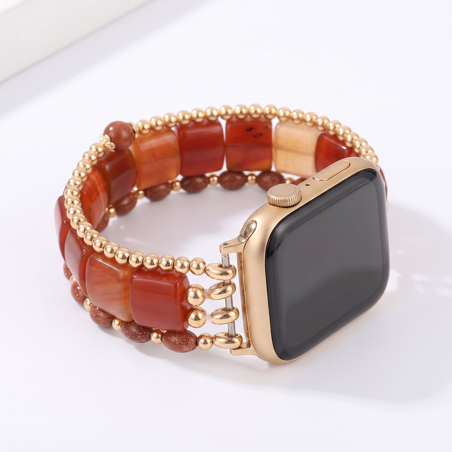 Desert Flame Carnelian Stretch Apple Watch Strap Silver