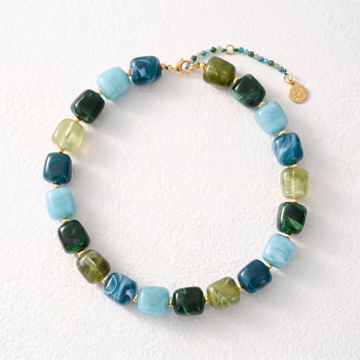 Chunky Square Bead Necklace Turquoise