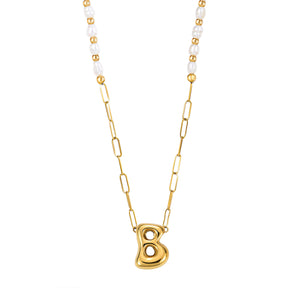 Chic Bubble Pearl Initial Chain Necklace