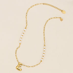 Chic Bubble Pearl Initial Chain Necklace