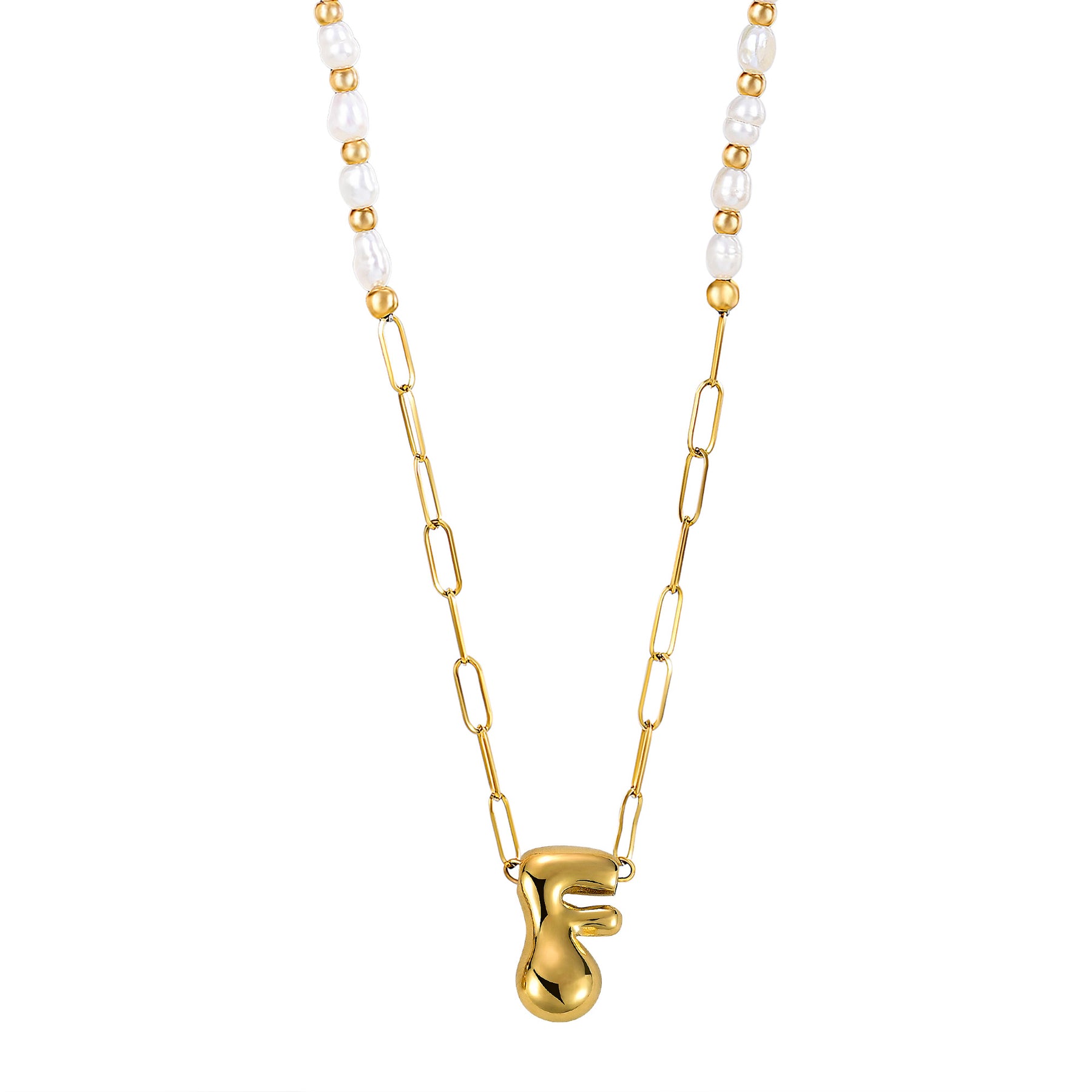 Chic Bubble Pearl Initial Chain Necklace