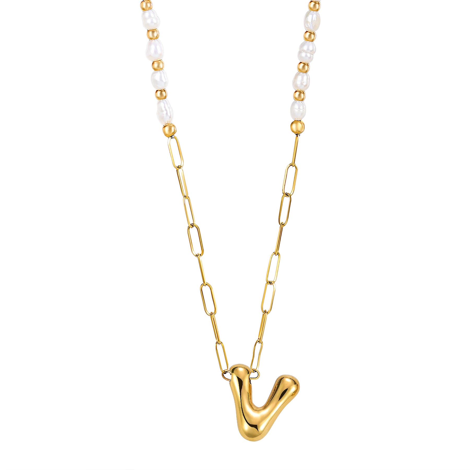 Chic Bubble Pearl Initial Chain Necklace