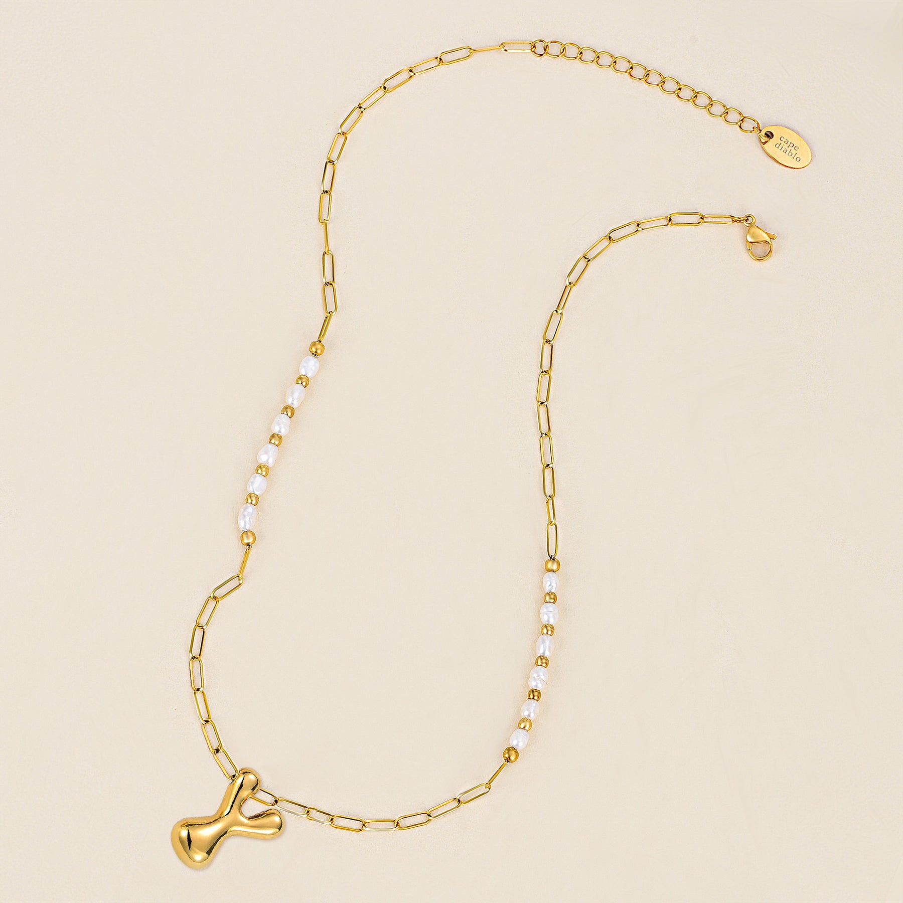 Chic Bubble Pearl Initial Chain Necklace