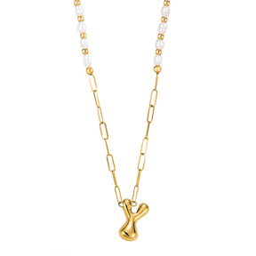 Chic Bubble Pearl Initial Chain Necklace