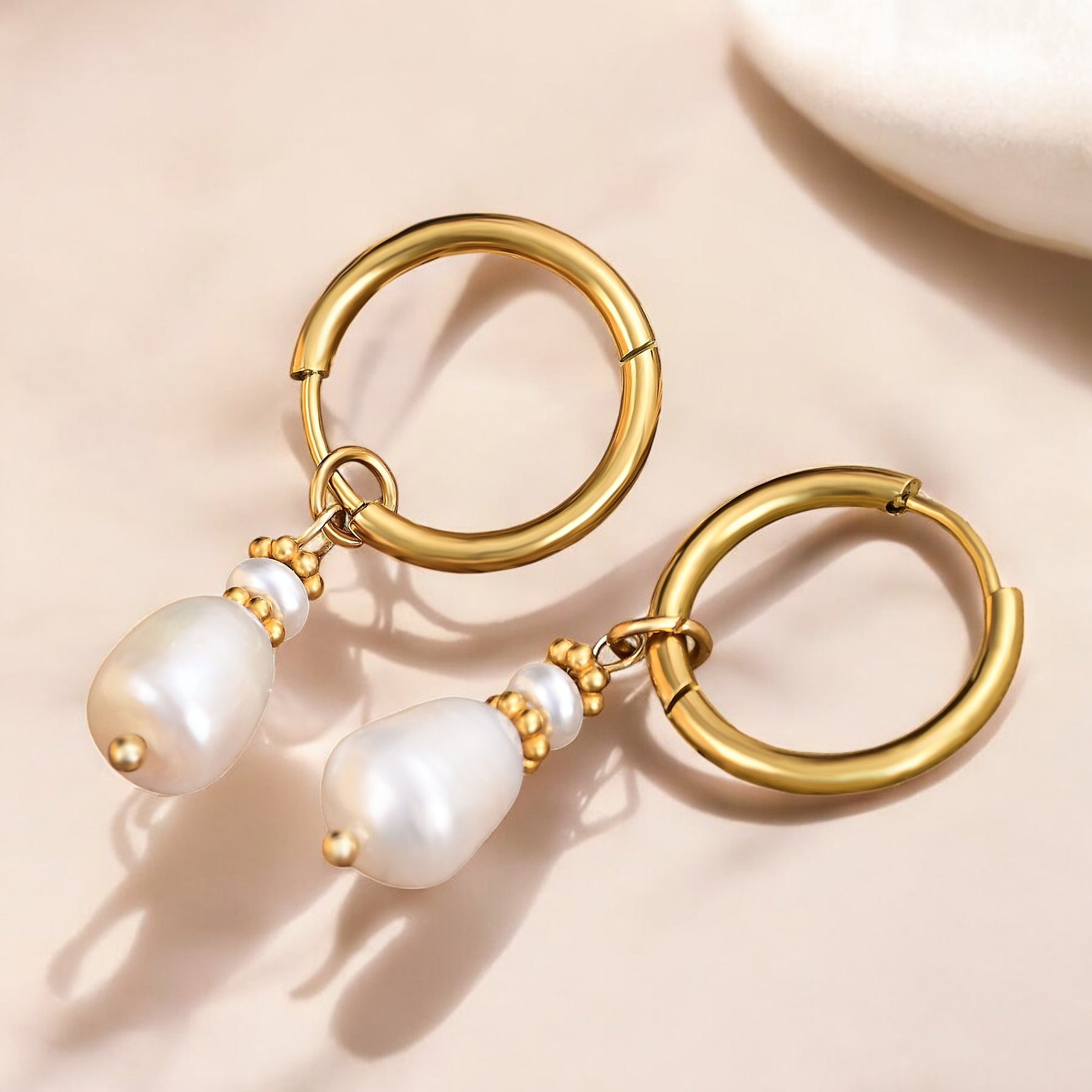 Golden Grace Pearl & Agate Hoop Earrings