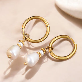 Golden Grace Pearl & Agate Hoop Earrings