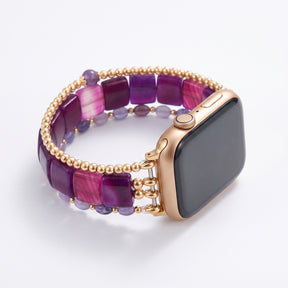 Golden Hour Agate Stretch Apple Watch Strap Silver