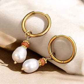Golden Grace Pearl & Aventurine Agate Hoop Earrings
