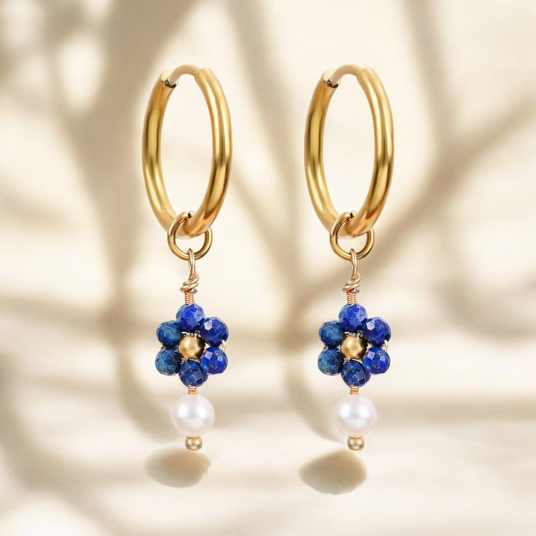 Lapis Blossom Pearl Hoop Earrings
