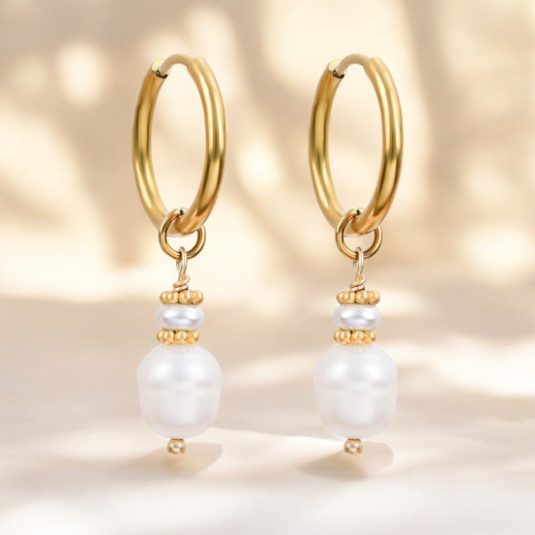 Golden Grace Pearl & Agate Hoop Earrings