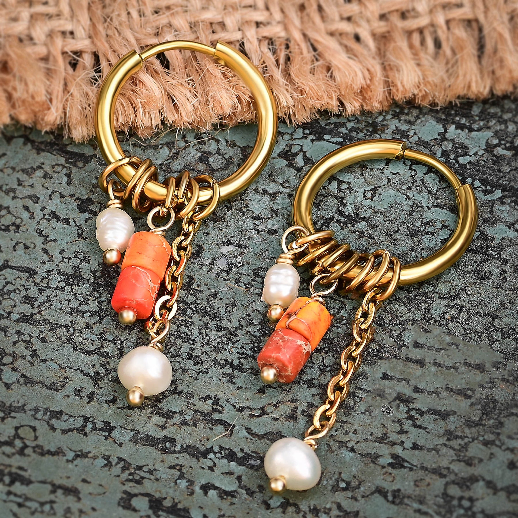 Golden Aventurine Bloom Drop Hoop Earrings